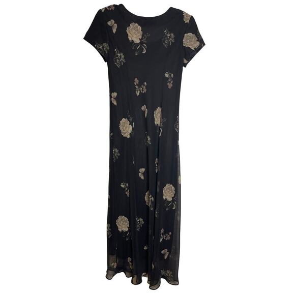 VTG Jessica Howard Black Floral Short Sleeve Floor Length Dress Women's Size 10 - Picture 3 of 6